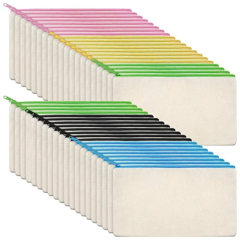 40 Pack Blank Canvas Zipper Bags