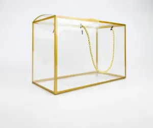 6 Pcs Rectangle Shape Big Size Trasparent Golden border Bag Goodie Bags Gift bag, gift For new year Gifting, Diwali,marriage Return Gifts, Birthday, Wedding, Party, Season's Greetings(Big) (Golden) (30 x 15 x 20)cm