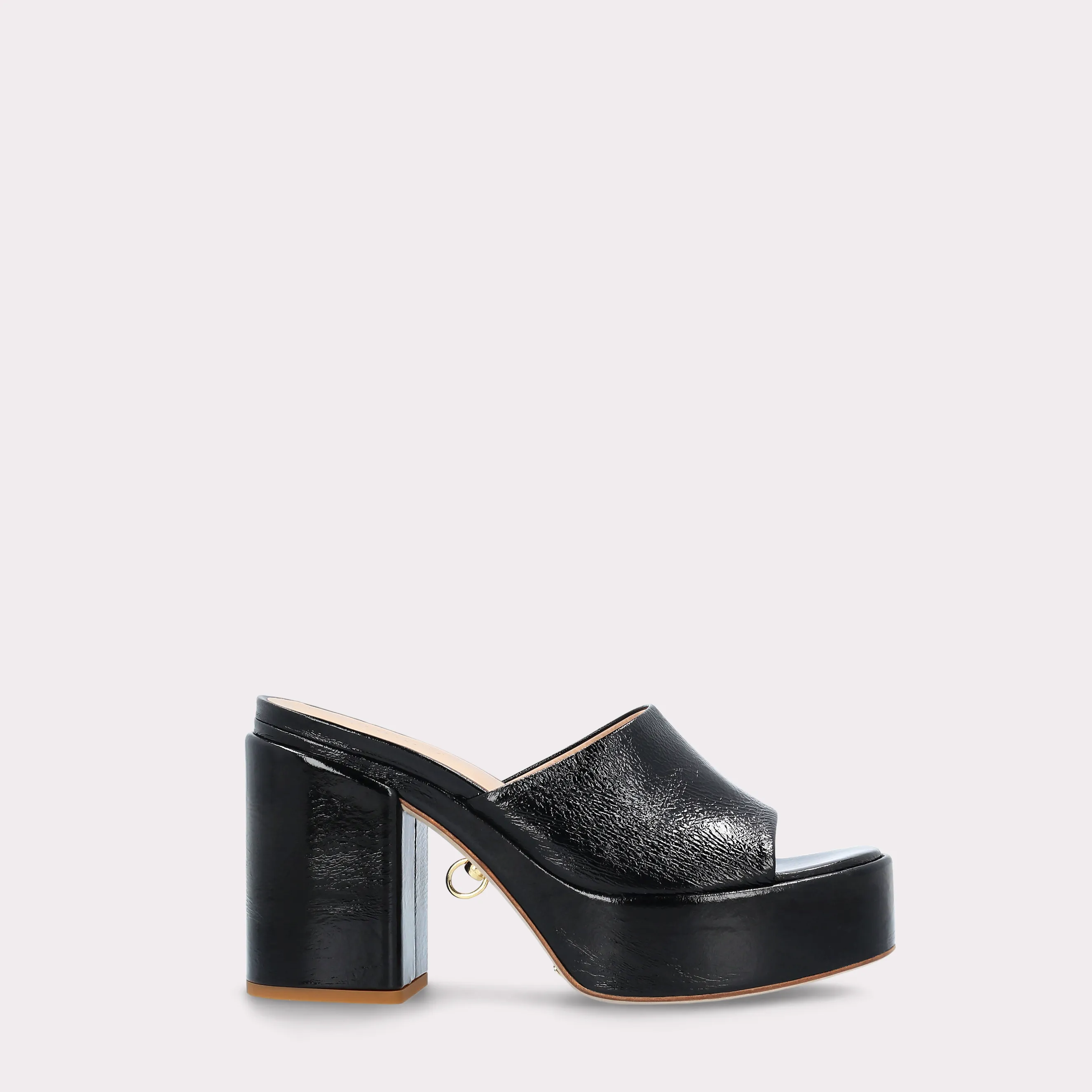 AKAADA 02 BLACK CRUSHED PATENT LEATHER SANDALS