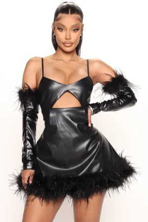 Alicia Gloved Faux Leather Dress Set - Black