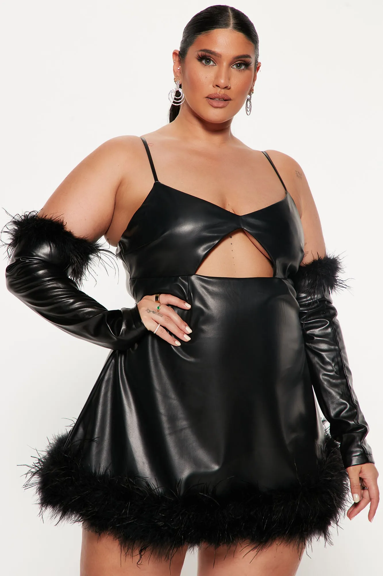 Alicia Gloved Faux Leather Dress Set - Black