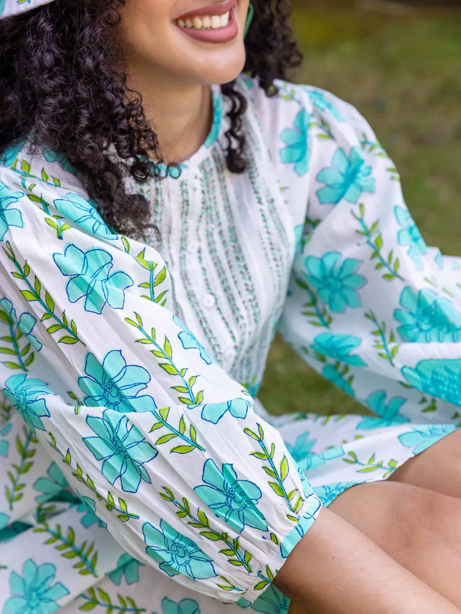 Aloha Block Printed Cotton Midi Dress