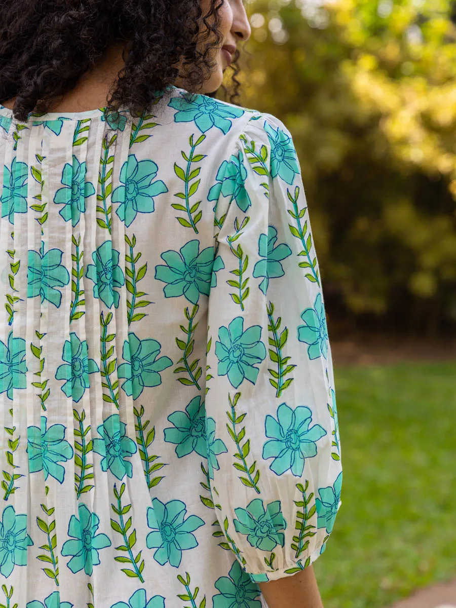 Aloha Block Printed Cotton Midi Dress