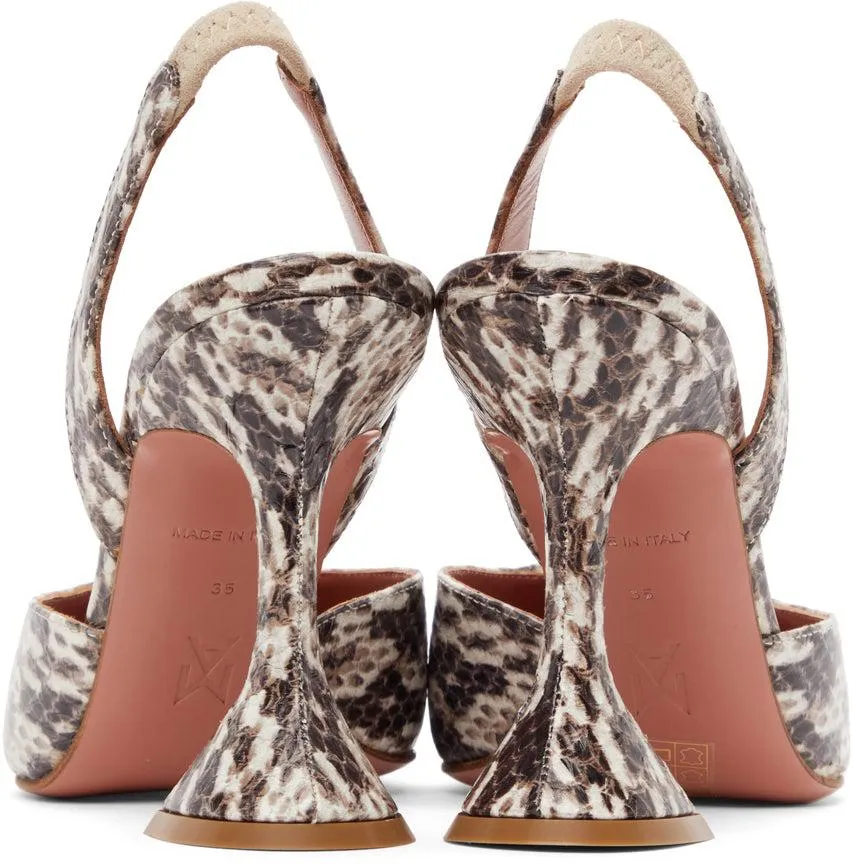 Amina Muaddi Brown Snake Holli Sling Heels
