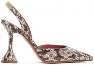 Amina Muaddi Brown Snake Holli Sling Heels
