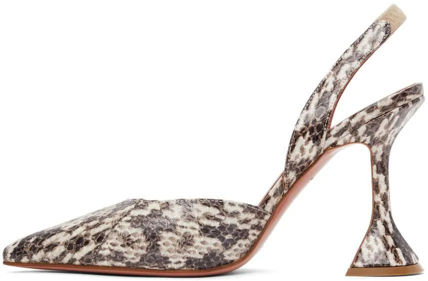 Amina Muaddi Brown Snake Holli Sling Heels