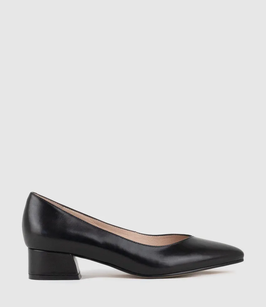 AUDREY35 Low Block Heel Pump in Black Calf