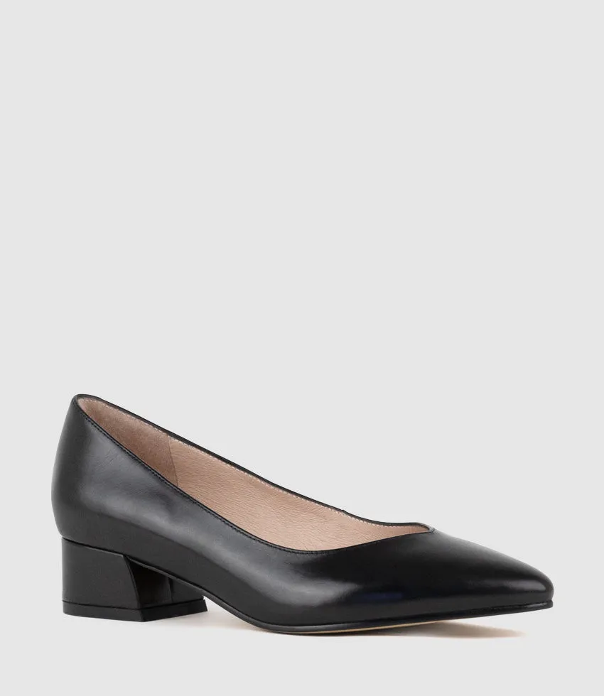 AUDREY35 Low Block Heel Pump in Black Calf