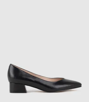AUDREY35 Low Block Heel Pump in Black Calf