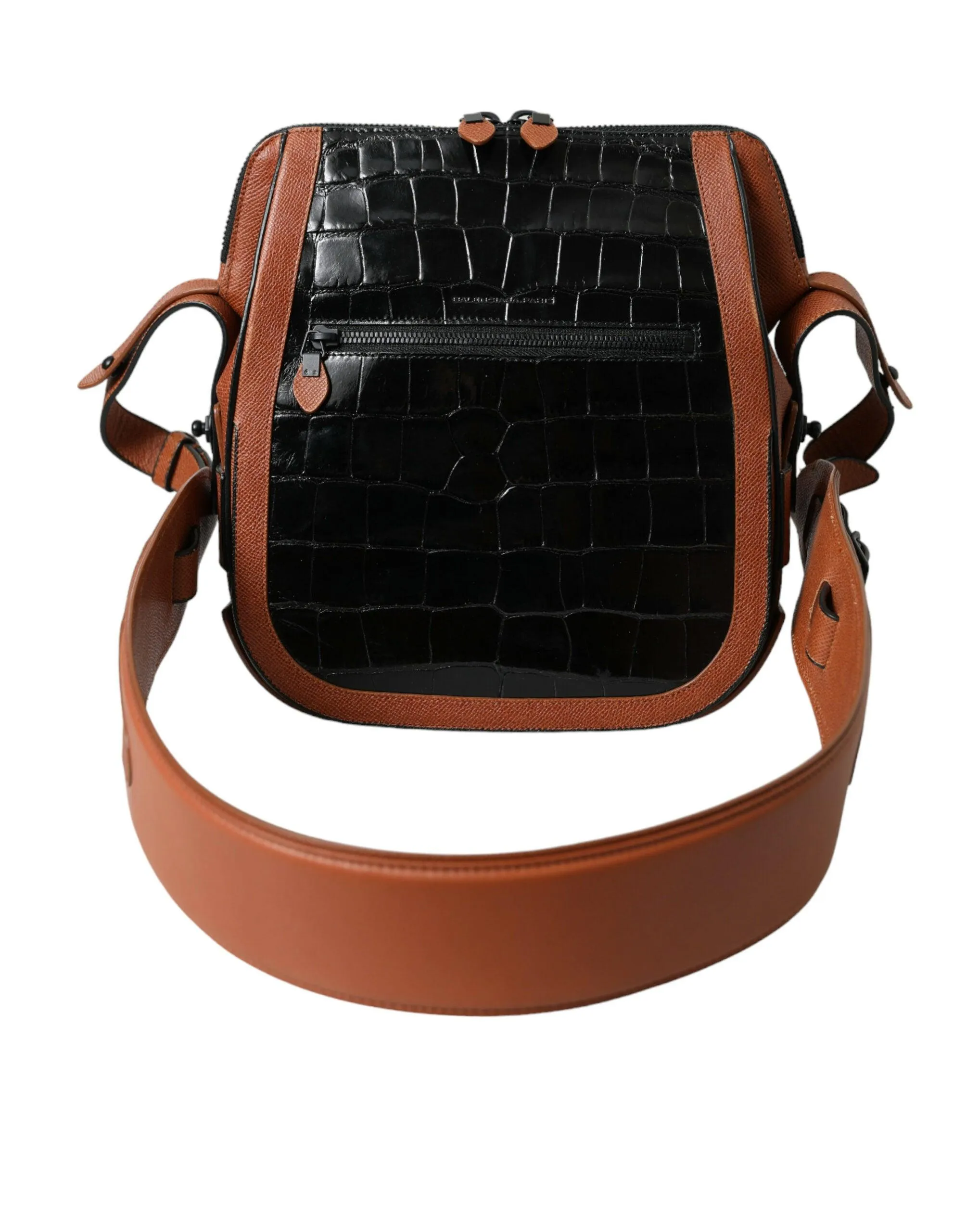 Balenciaga Croc Leather Brown Crossbody Bag