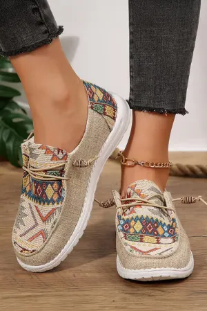 Beige Geometric Pattern Lace Up Shoes