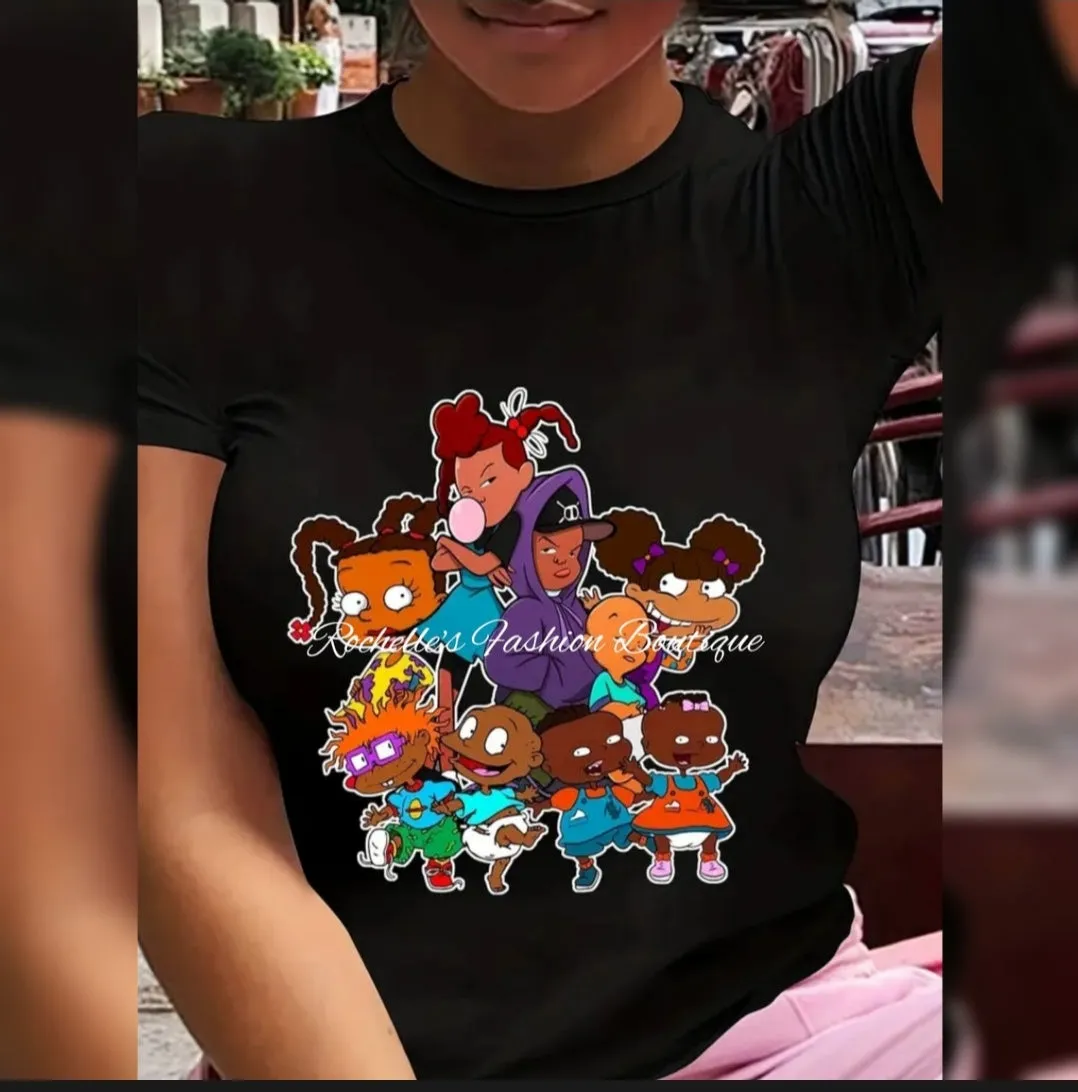 Black Cartoon Print T Shirt