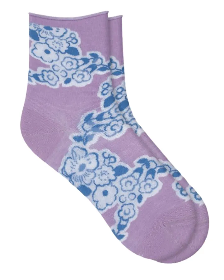 Bleu Foret Jouy Canvas Pattern Socks
