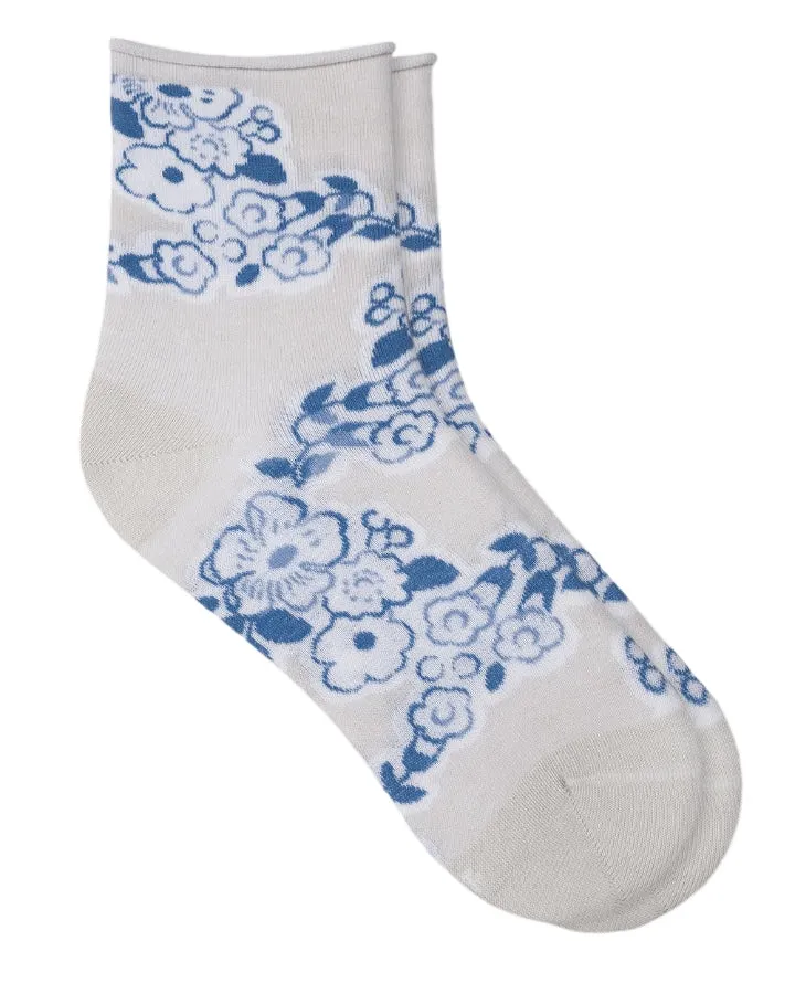 Bleu Foret Jouy Canvas Pattern Socks