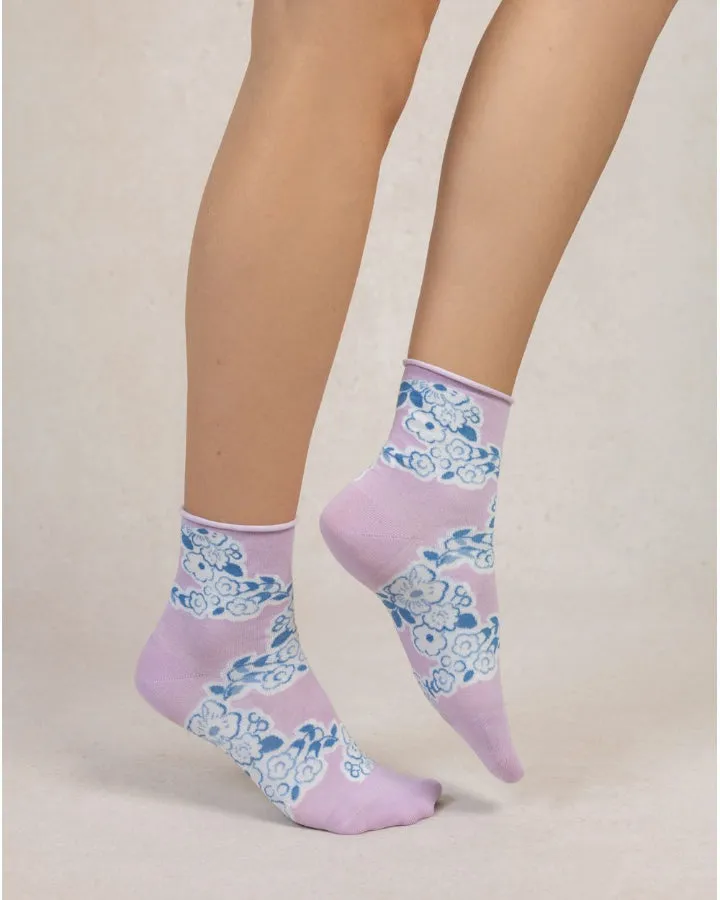 Bleu Foret Jouy Canvas Pattern Socks