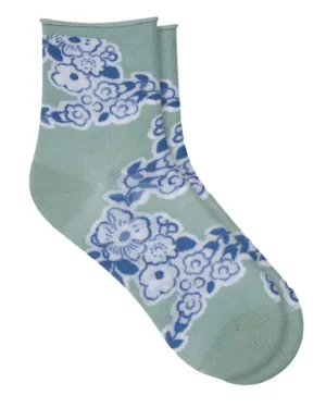Bleu Foret Jouy Canvas Pattern Socks