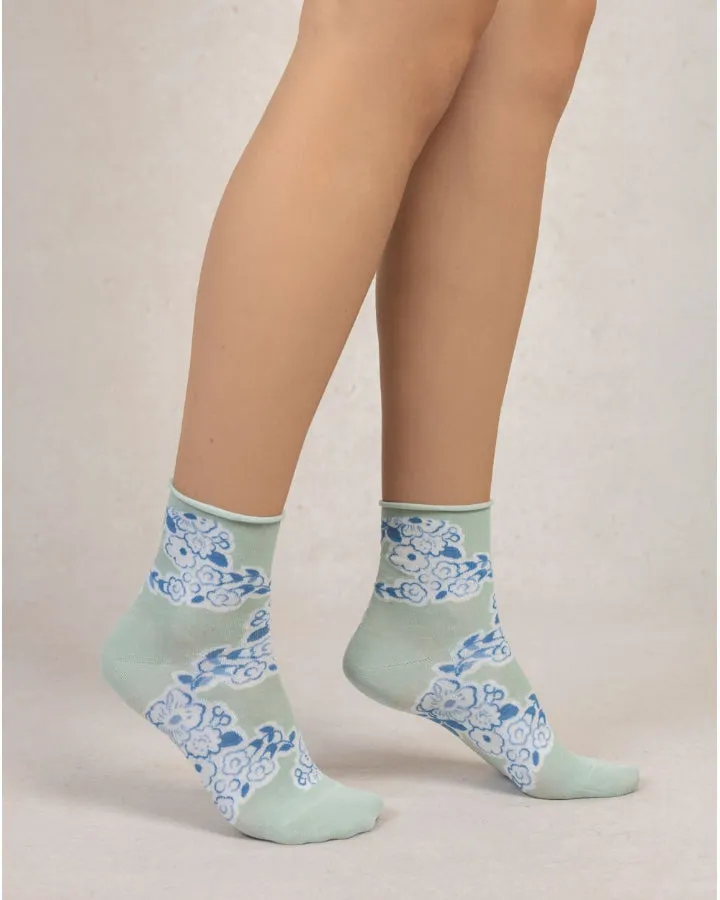 Bleu Foret Jouy Canvas Pattern Socks