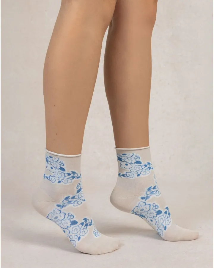 Bleu Foret Jouy Canvas Pattern Socks