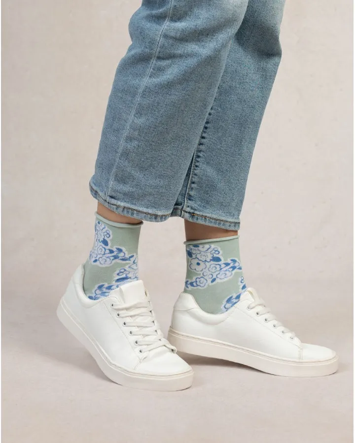 Bleu Foret Jouy Canvas Pattern Socks