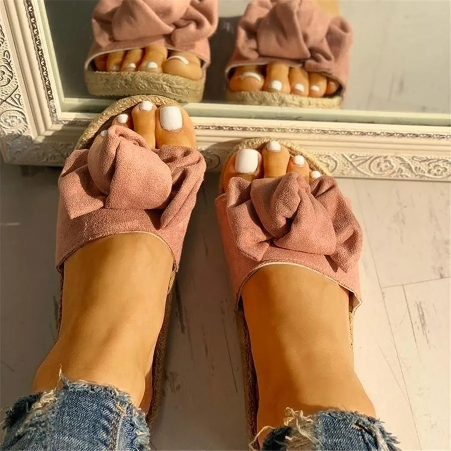 Bowknot Design Hempen Cord Flat Slippers