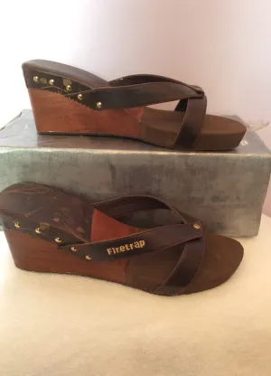Brand New Firetrap Brown Slip On Wedge Heel Mules Size 7/40