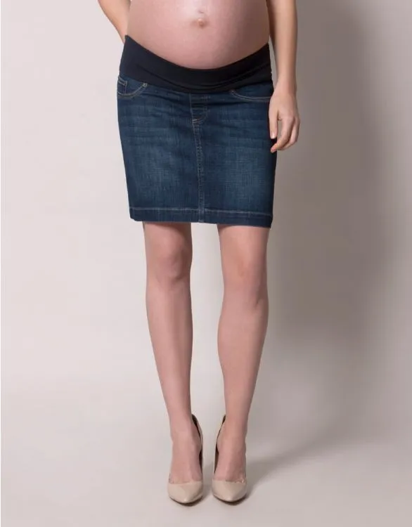 Brand New Seraphine Maternity Blue Denim Mini Skirt - Size Maternity UK 6