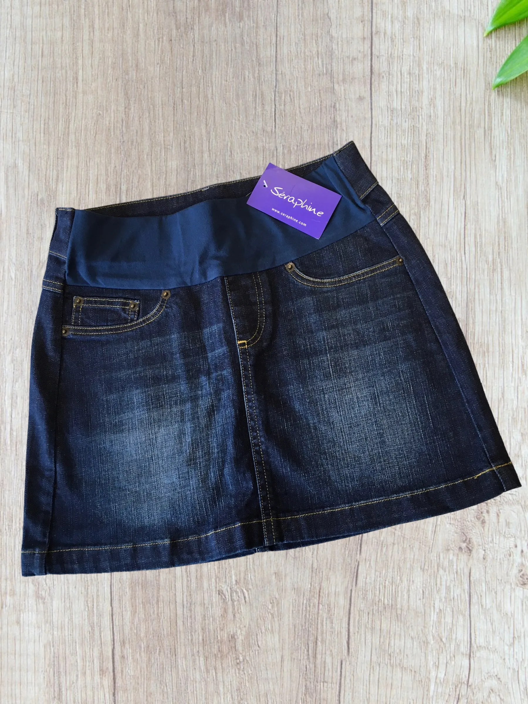 Brand New Seraphine Maternity Blue Denim Mini Skirt - Size Maternity UK 6