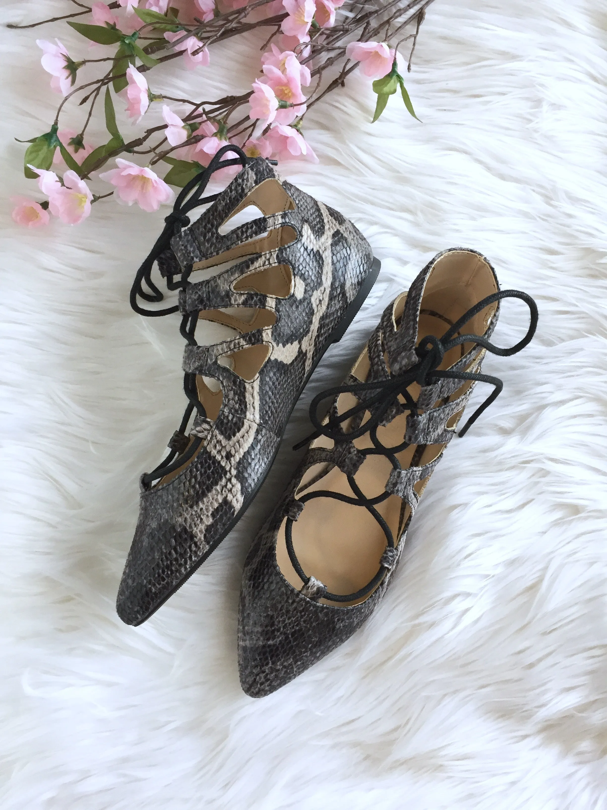 Brea Lace up Flats - Snake Skin