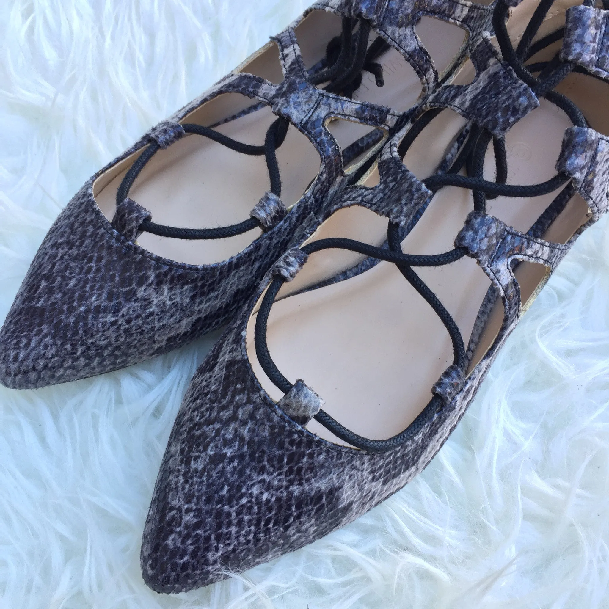 Brea Lace up Flats - Snake Skin