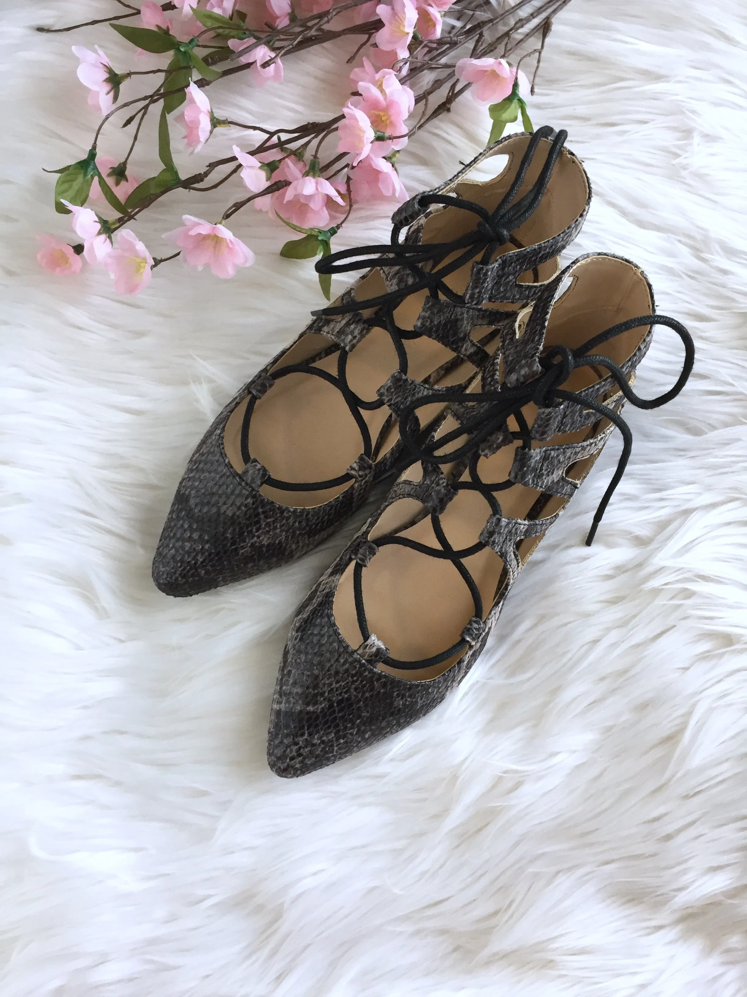 Brea Lace up Flats - Snake Skin