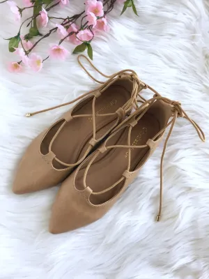Bree Lace up Flats - Light Camel