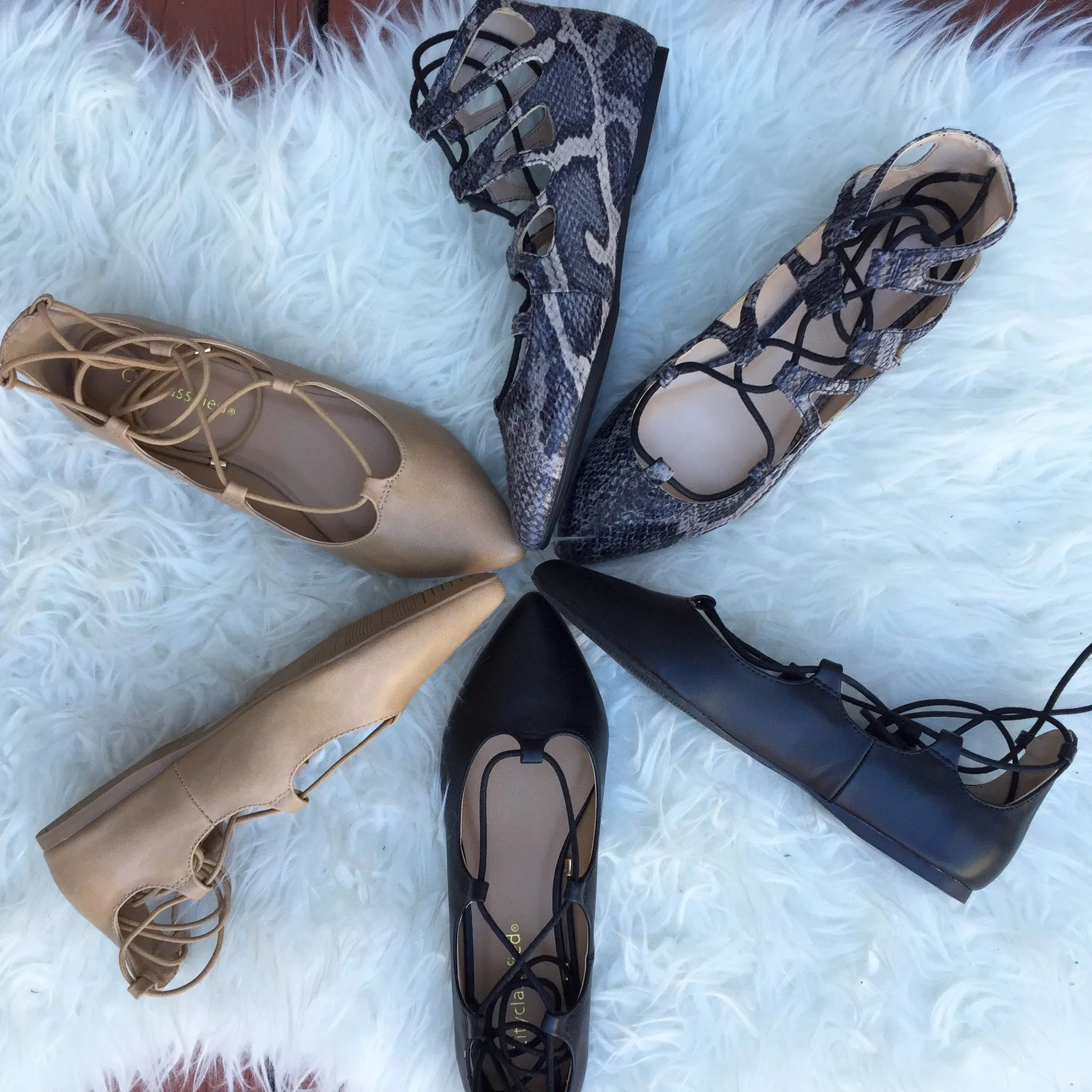 Bree Lace up Flats - Light Camel