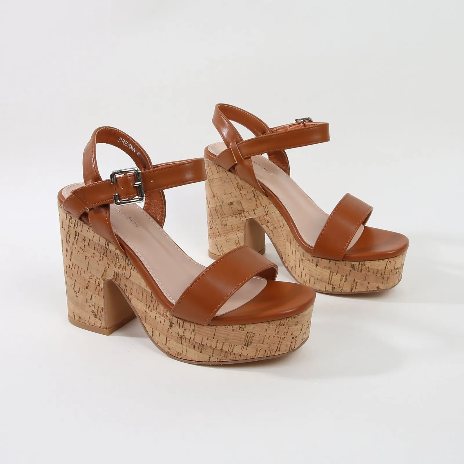 Brenna Leather Cork Platform Heels
