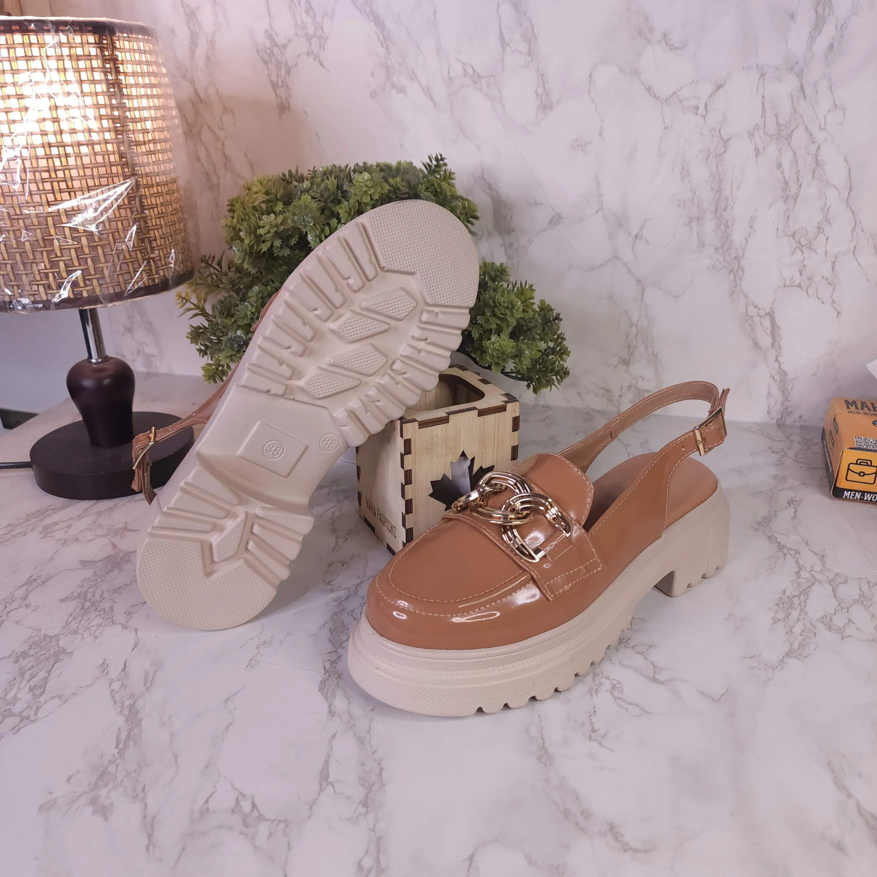 Brown Patent Platform Sandals