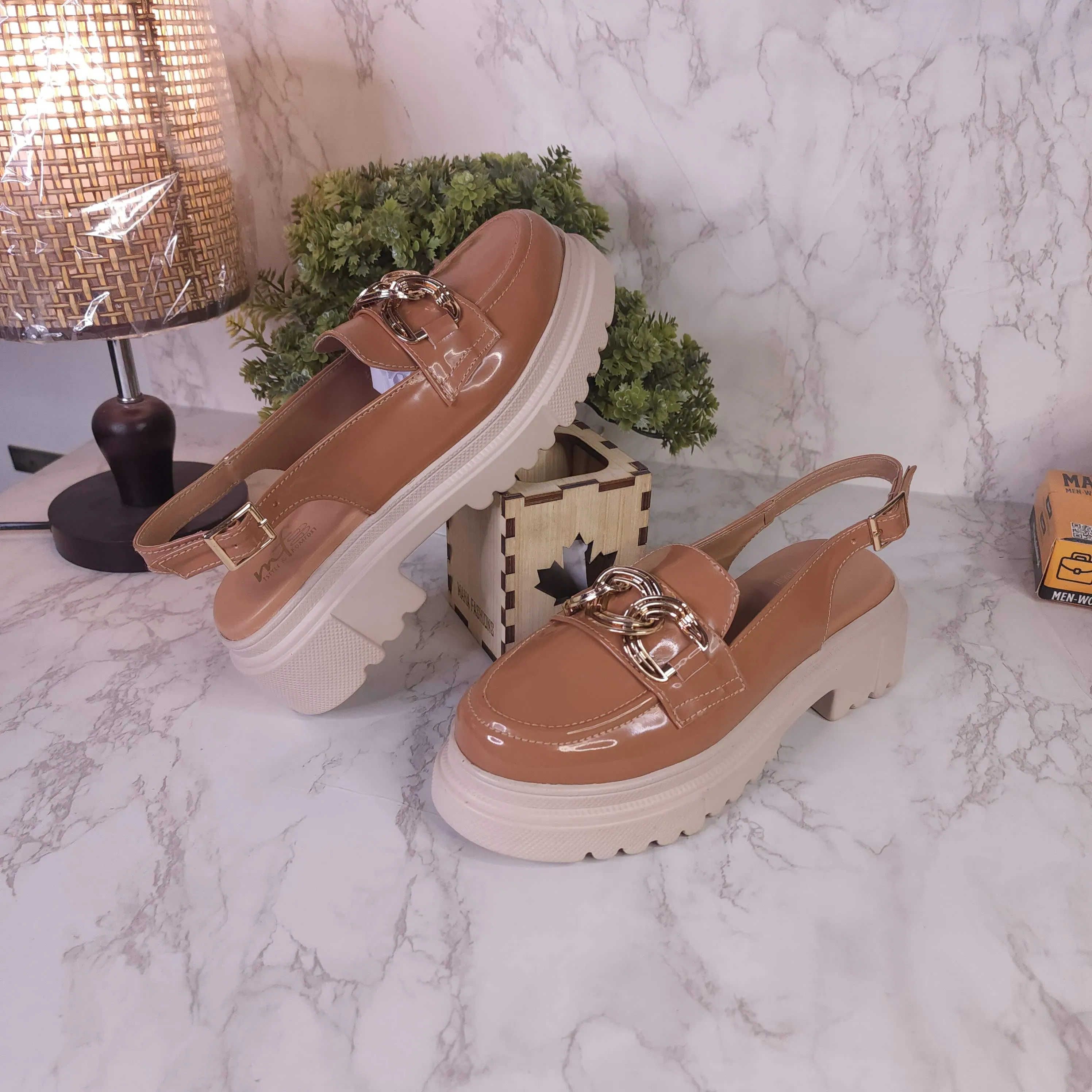 Brown Patent Platform Sandals