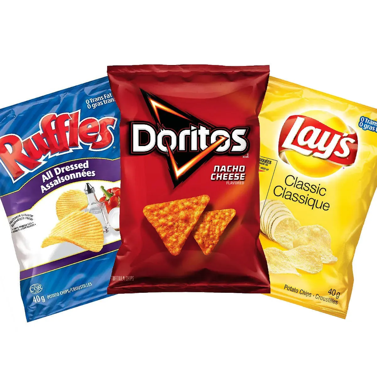 Bulk Lay's Classic, Ruffles All Dressed & Doritos Nacho Cheese (Variety Pack of 36 Bags)