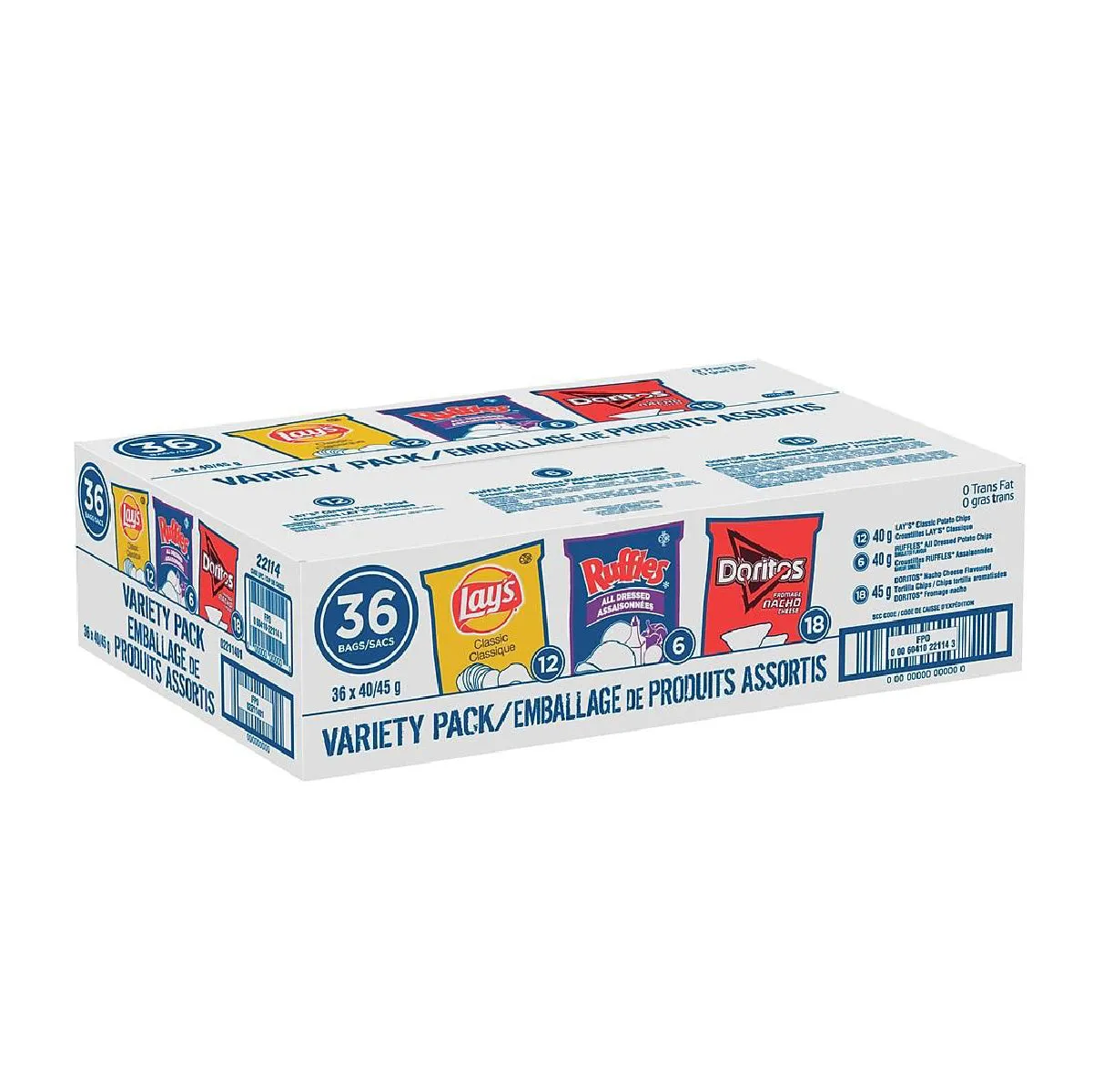 Bulk Lay's Classic, Ruffles All Dressed & Doritos Nacho Cheese (Variety Pack of 36 Bags)