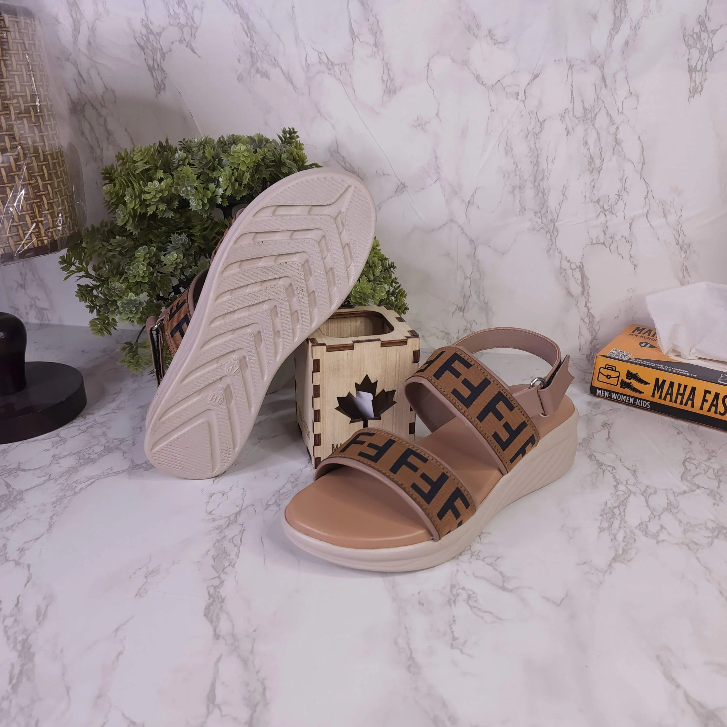 Camel Sandals in Wedge