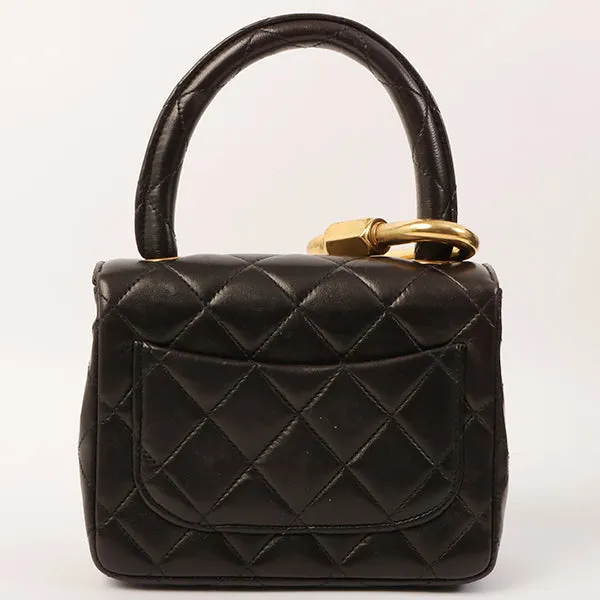 Chanel Around 1995 Made Classic Flap Handbag With Micro Bag Black