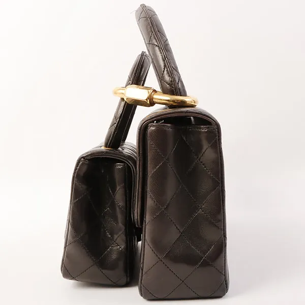 Chanel Around 1995 Made Classic Flap Handbag With Micro Bag Black