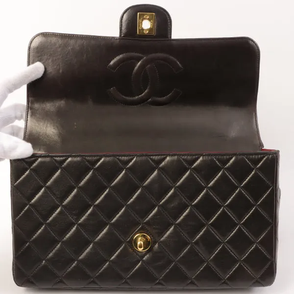 Chanel Around 1995 Made Classic Flap Handbag With Micro Bag Black