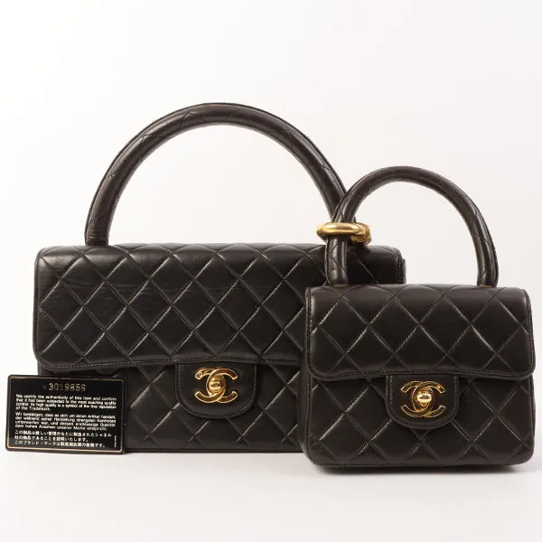 Chanel Around 1995 Made Classic Flap Handbag With Micro Bag Black