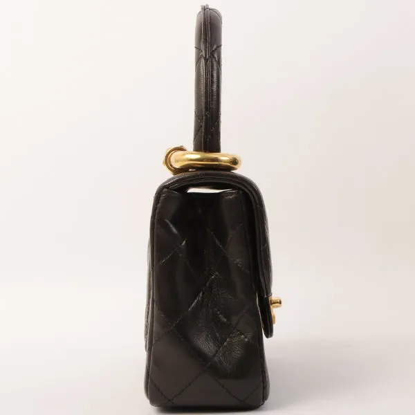 Chanel Around 1995 Made Classic Flap Handbag With Micro Bag Black