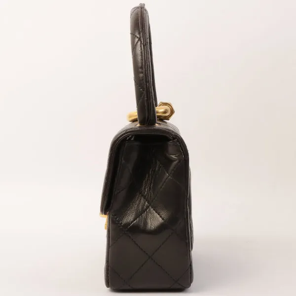 Chanel Around 1995 Made Classic Flap Handbag With Micro Bag Black