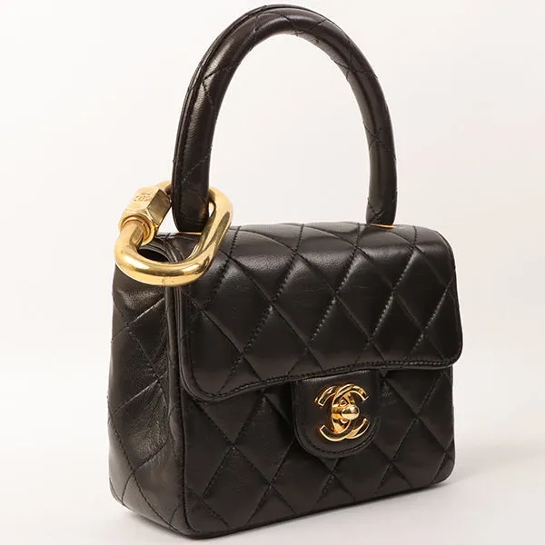 Chanel Around 1995 Made Classic Flap Handbag With Micro Bag Black