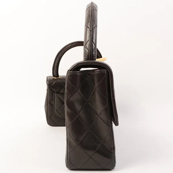 Chanel Around 1995 Made Classic Flap Handbag With Micro Bag Black