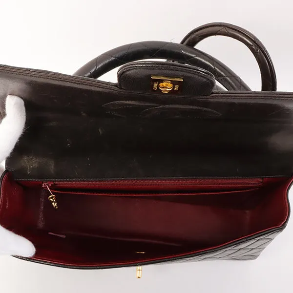 Chanel Around 1995 Made Classic Flap Handbag With Micro Bag Black