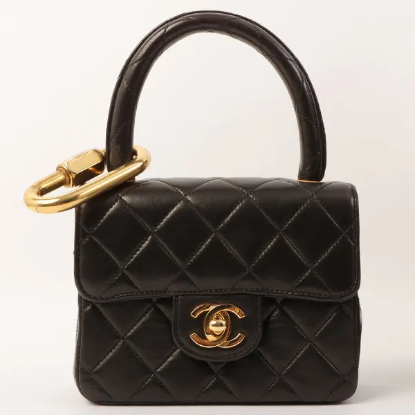 Chanel Around 1995 Made Classic Flap Handbag With Micro Bag Black