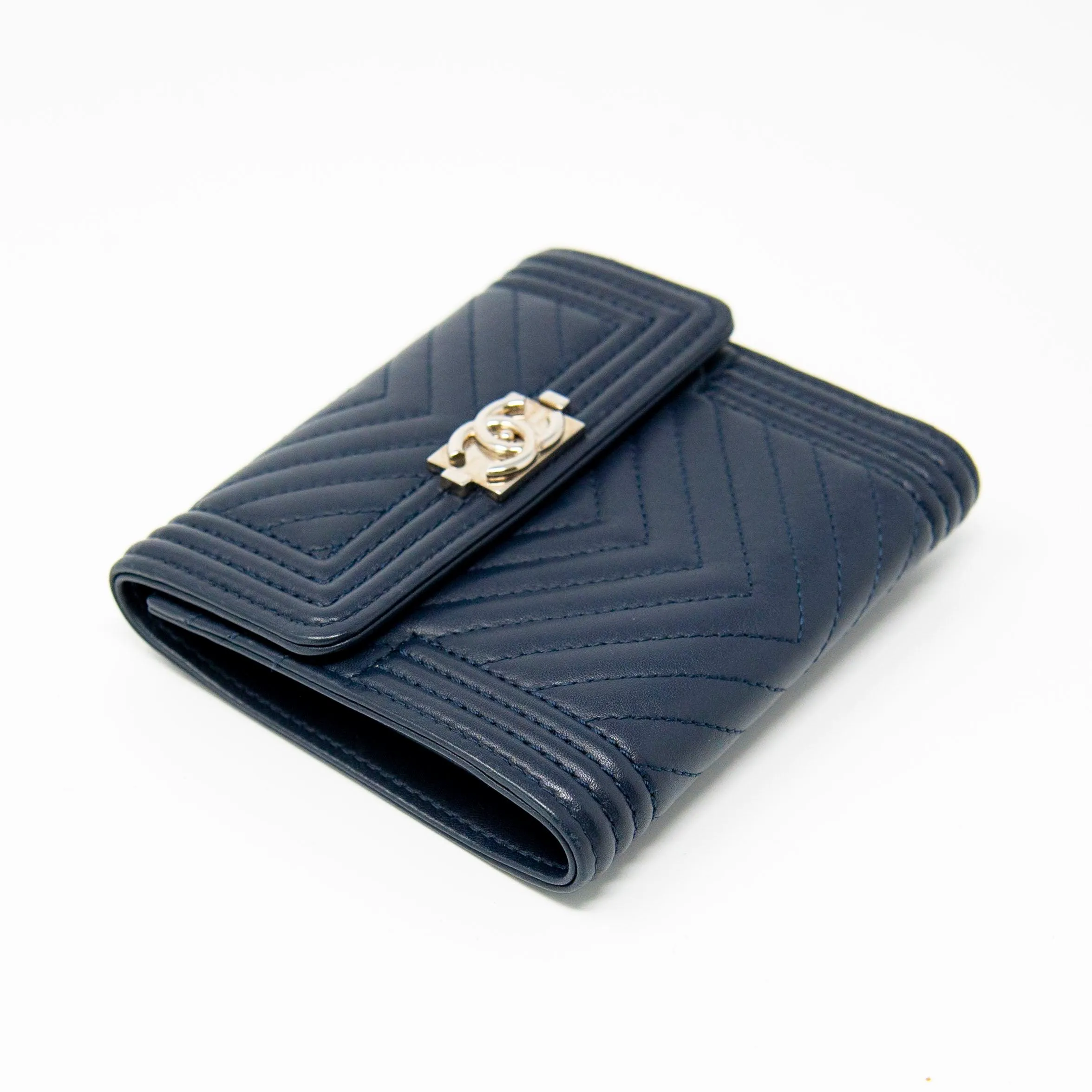Chanel Blue Lambskin Compact Boy Wallet
