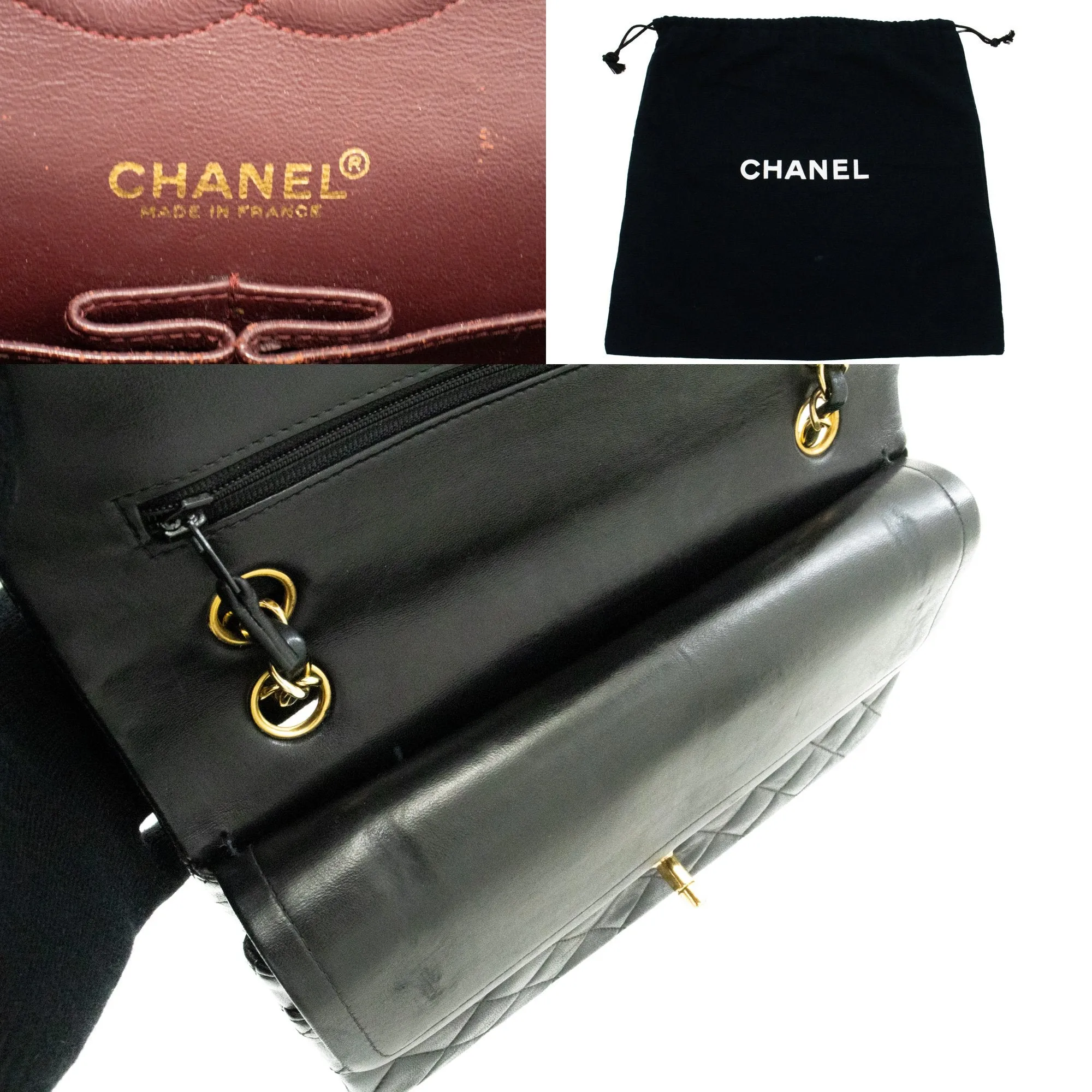 CHANEL Classic Double Flap Medium Chain Shoulder Bag Black Lamb